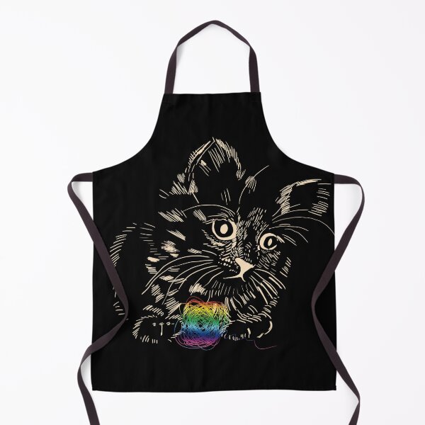 Item preview, A little, black kitten playing with the rainbow ball of wool designed and sold by korasi.