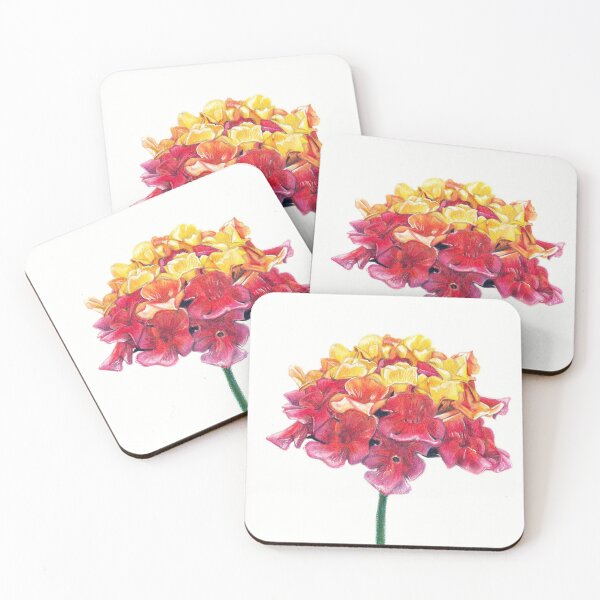 Item preview, Red Lantana Flowers - Original coloured pencil flower art designed and sold by KThompsonArt.