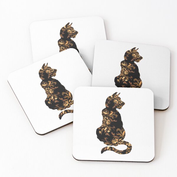Item preview, Black and Golden Flowers Cat designed and sold by Sebastian Grafmann.