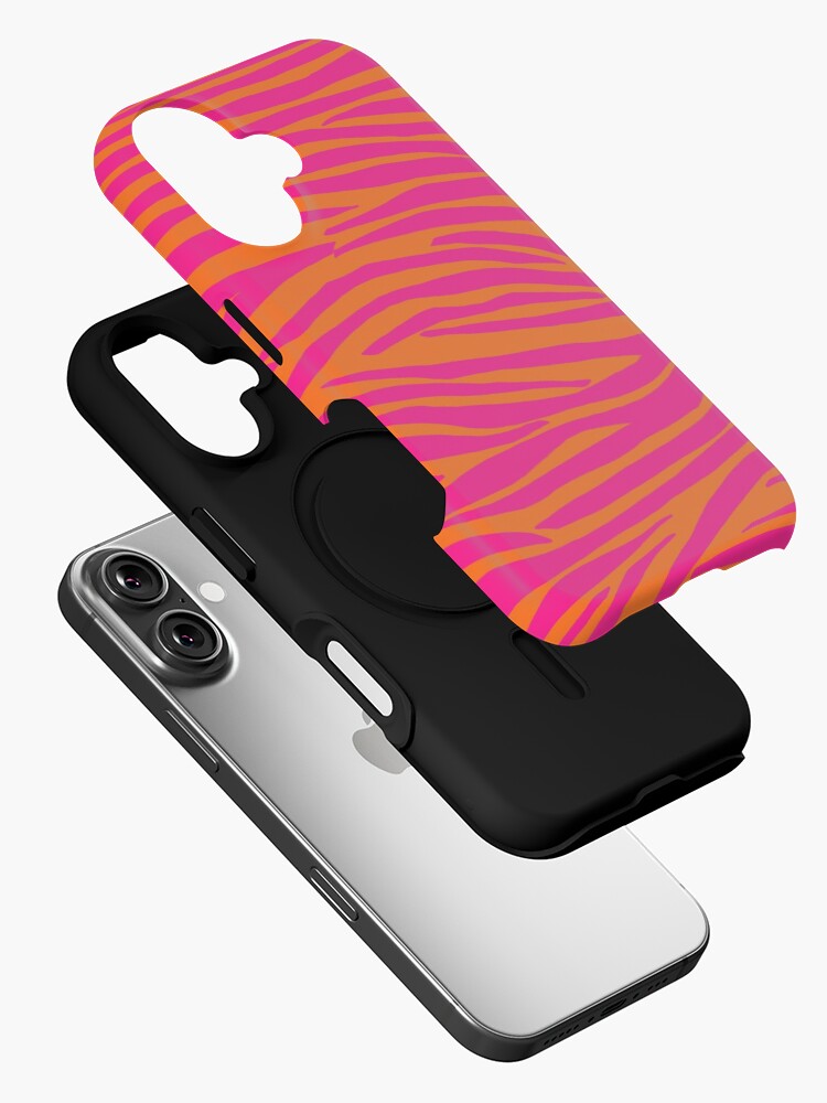 Thumbnail 2 of 4, iPhone Case, Pink and Orange Zebra Stripes designed and sold by OneThreeSix.