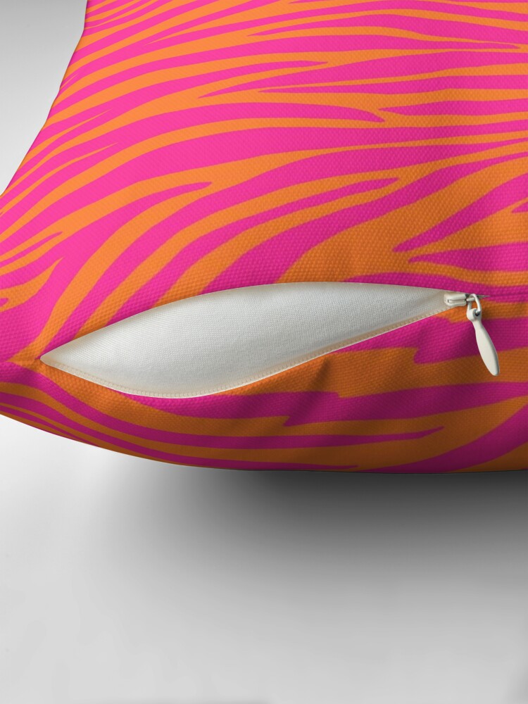 Throw Pillow, Pink and Orange Zebra Stripes designed and sold by OneThreeSix