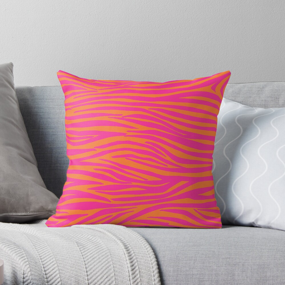 Pink and Orange Zebra Stripes Throw Pillow