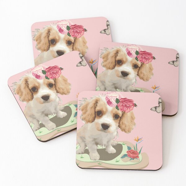 Item preview, Cutie Cocker Spaniel Puppy Dog Roses flowers Butterflies  designed and sold by LizzyizzyDesign.
