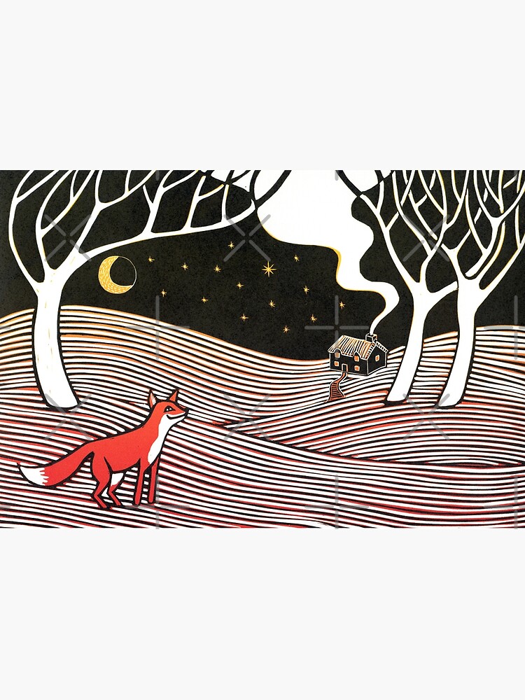 Stargazing - Fox in the Night - original linocut by Francesca Whetnall by Cecca-Designs