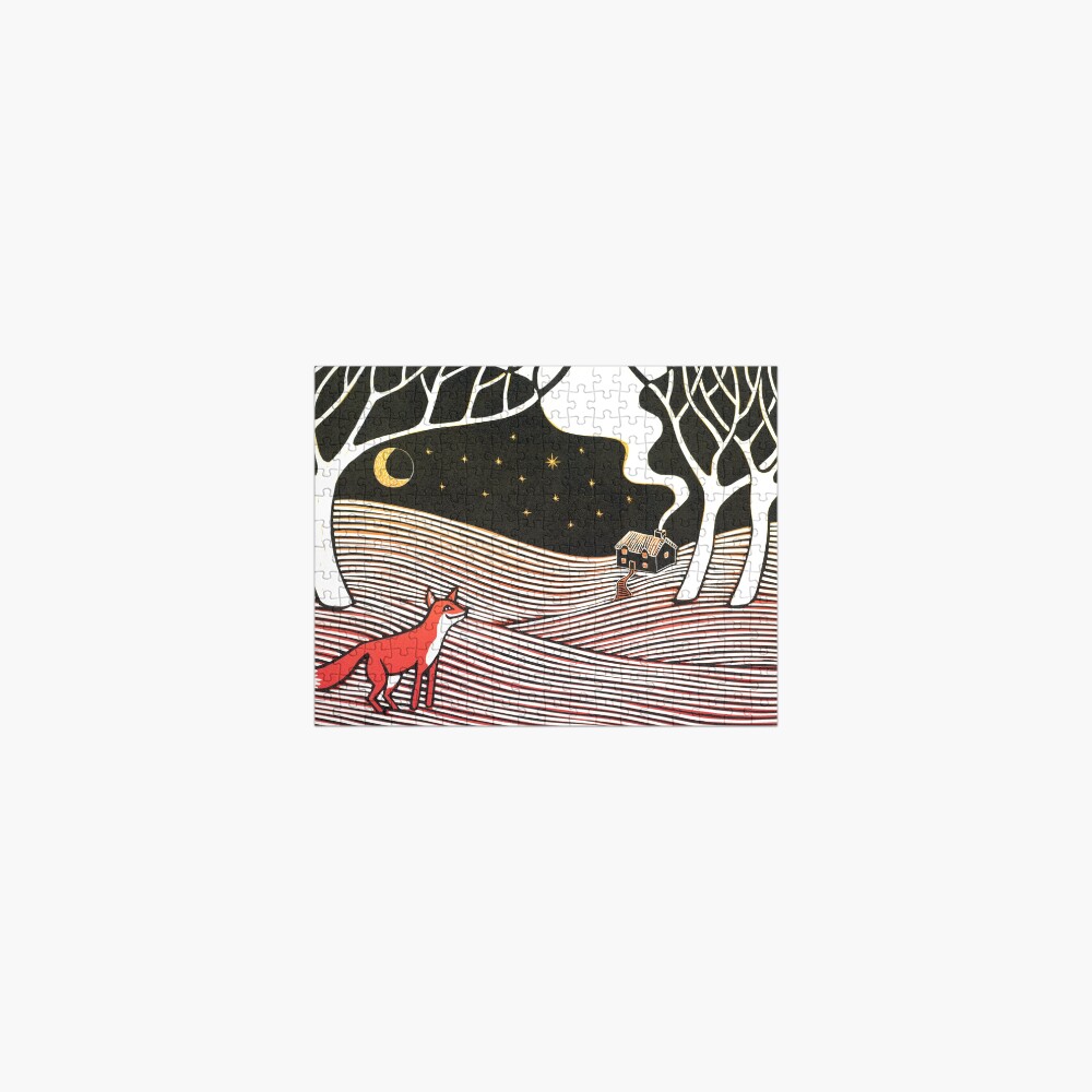 Stargazing - Fox in the Night - original linocut by Francesca Whetnall Jigsaw Puzzle