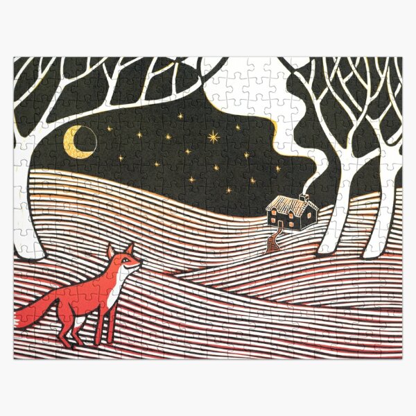 Stargazing - Fox in the Night - linocut by Francesca Whetnall Jigsaw Puzzle