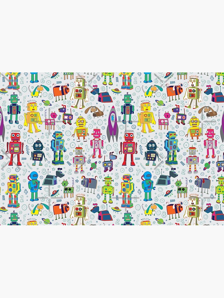 Robots in Space - grey - fun Robot pattern by Cecca Designs by Cecca-Designs