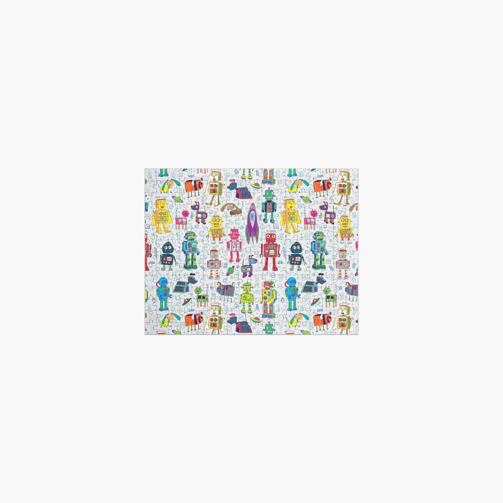 Robots in Space - grey - fun Robot pattern by Cecca Designs Jigsaw Puzzle