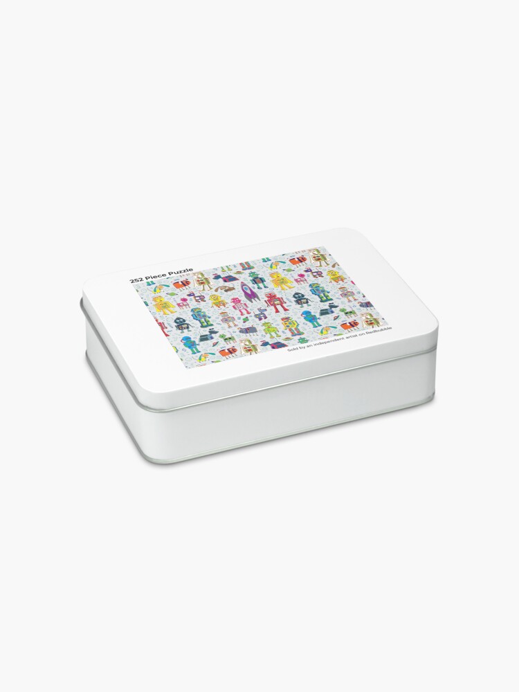 Alternate view of Robots in Space - grey - fun Robot pattern by Cecca Designs Jigsaw Puzzle