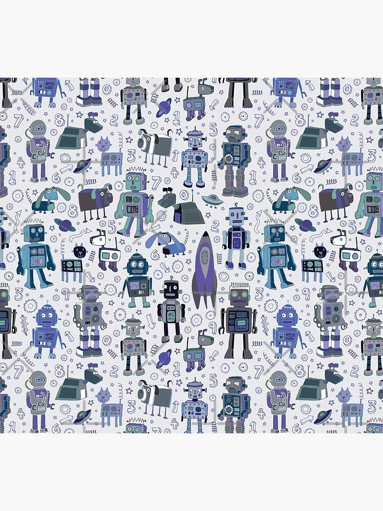Thumbnail 5 of 5, Socks, Robots in Space - blue and grey - fun pattern by a Cecca Designs designed and sold by Cecca-Designs.
