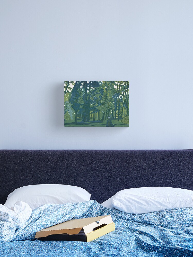 Thumbnail 2 of 3, Canvas Print, Dusk in the Gardens - Linocut by Francesca Whetnall designed and sold by Cecca-Designs.