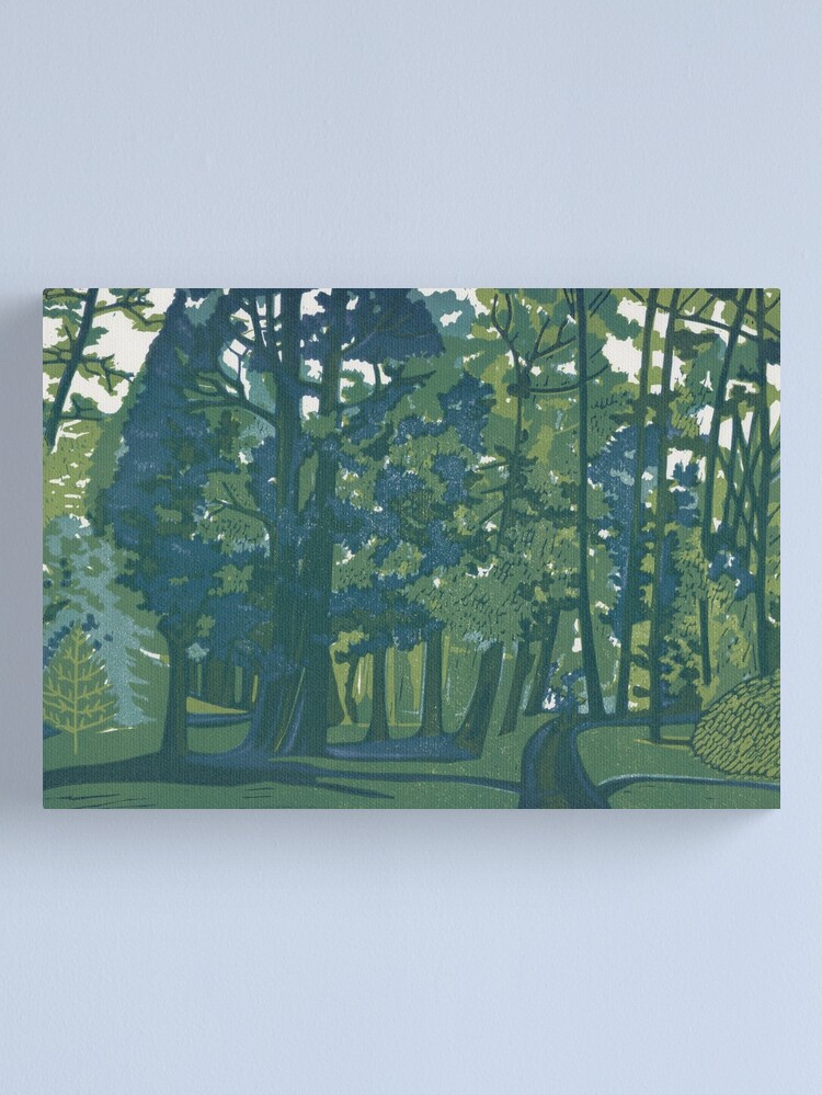 Thumbnail 1 of 3, Canvas Print, Dusk in the Gardens - Linocut by Francesca Whetnall designed and sold by Cecca-Designs.