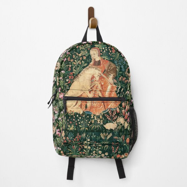 Item preview, LADY AND UNICORN AMONG FLOWERS ,HARES,Red Green Floral designed and sold by BulganLumini.