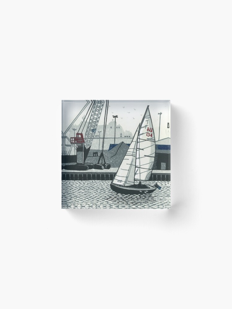 Alternate view of Poole Quay - Original linocut by Francesca Whetnall Acrylic Block
