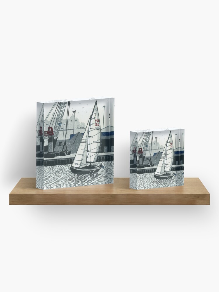 Alternate view of Poole Quay - Original linocut by Francesca Whetnall Acrylic Block