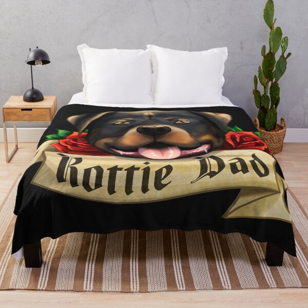 Item preview, Rottweiler dad, red roses, old school tattoo style designed and sold by Sofia Dimitriadou.