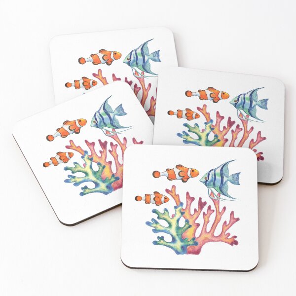 Item preview, Angelfish and Clownfish Fish in Corals Watercolor Painting designed and sold by Irina Sztukowski.