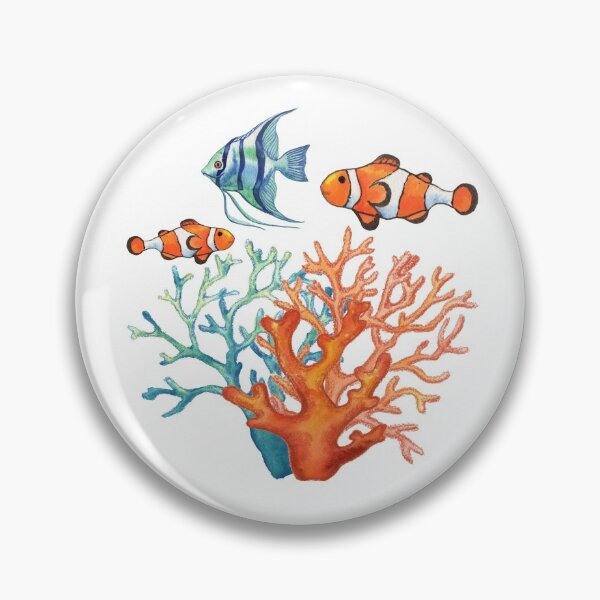 Item preview, Angelfish and Clown Fish Fish in Corals Watercolor Painting designed and sold by Irina Sztukowski.