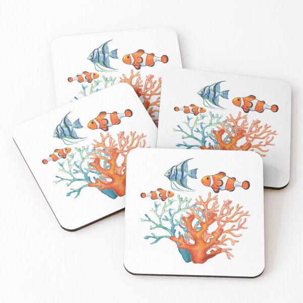 Item preview, Angelfish and Clown Fish Fish in Corals Watercolor Painting designed and sold by Irina Sztukowski.
