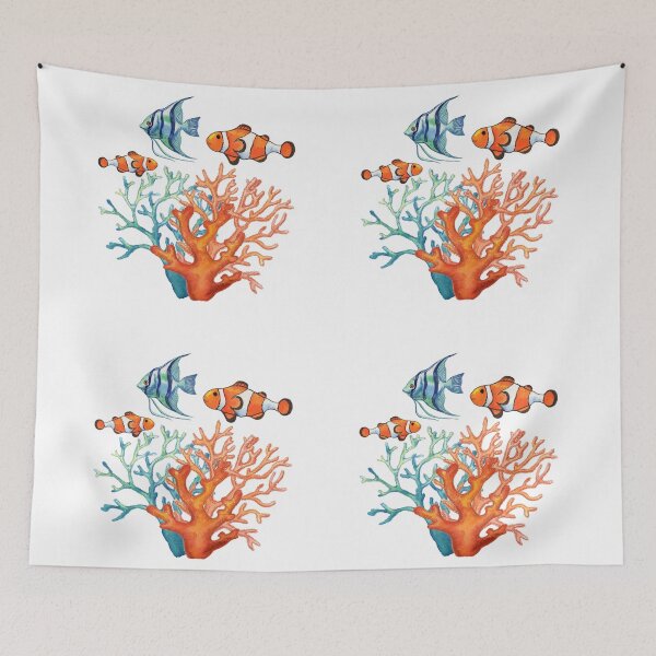 Item preview, Angelfish and Clown Fish Fish in Corals Watercolor Painting designed and sold by Irina Sztukowski.