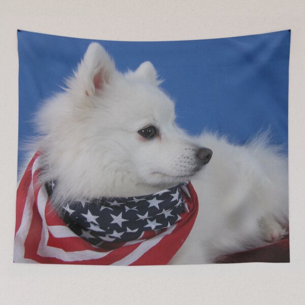 Item preview, Japanese Spitz With American Flag designed and sold by KarenWoodArt.