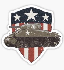 Vintage Look Sherman Tank on Captain America Style Shield Sticker