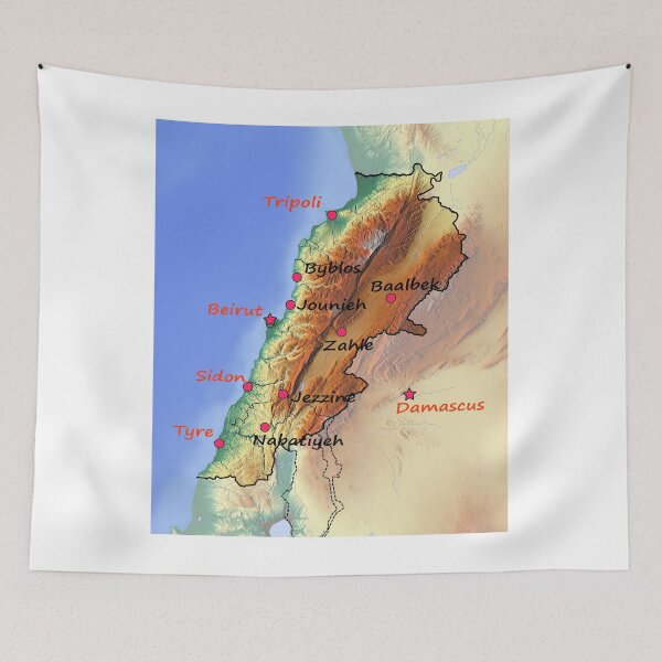 Item preview, Country Lebanon detailed physical map topographic map of Lebanon  Borders, Capitals and Major cities خريطة لبنان الطبوغرافية designed and sold by mashmosh.