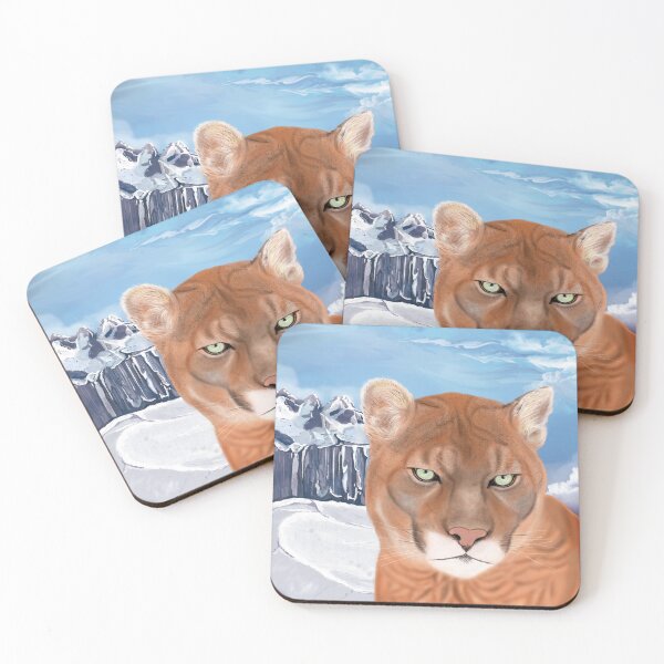 Item preview, Mountain lion with a snowy background  designed and sold by Brushes with Nature.