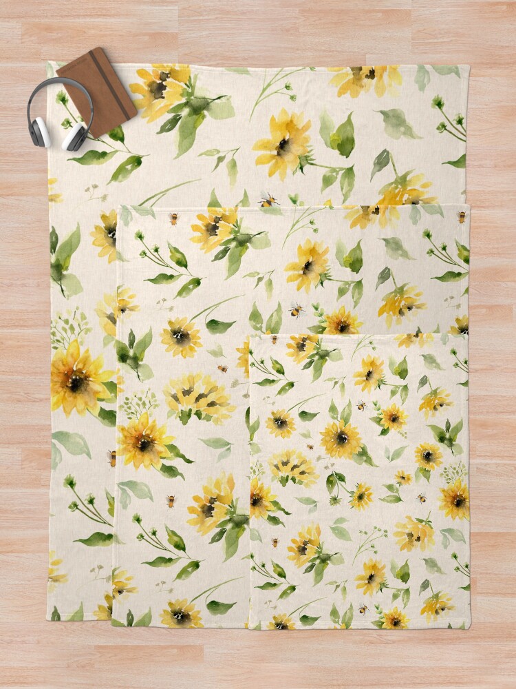 Alternate view of Sunflowers and Bees Throw Blanket