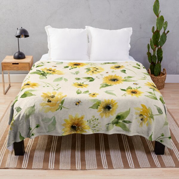 Sunflowers and Bees Throw Blanket