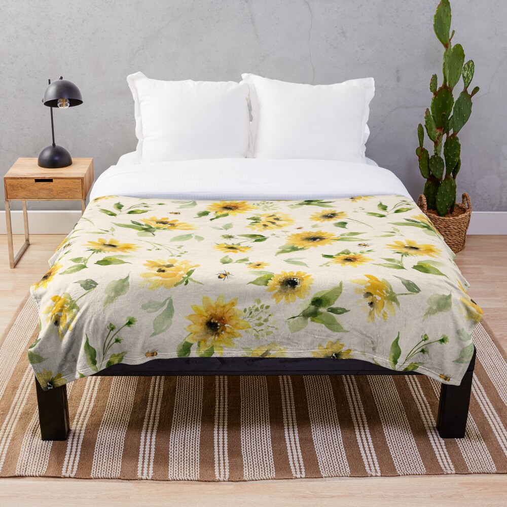 Sunflowers and Bees Throw Blanket