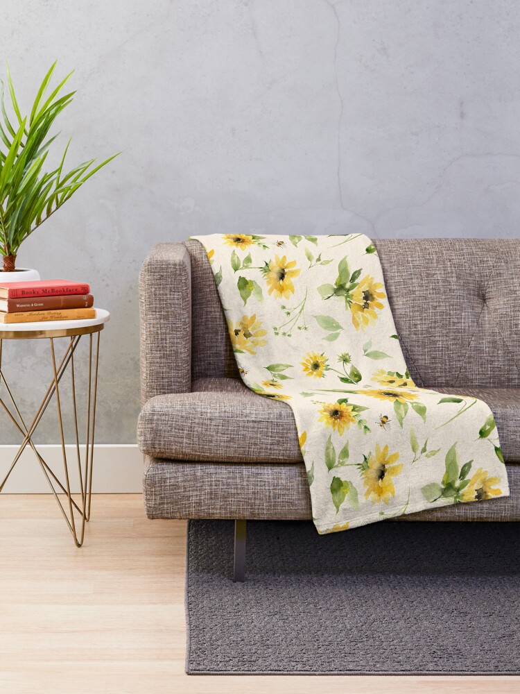 "Sunflowers And Bees" Throw Blanket For Sale By SugarPineDesign | Redbubble