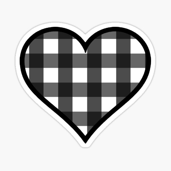 White and Black Buffalo Plaid Heart Sticker