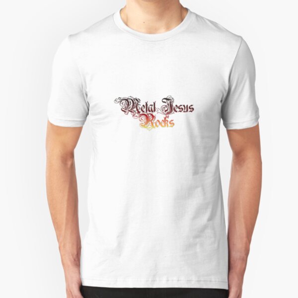 Metal Jesus Rocks - Fancy Lettering Slim Fit T-Shirt