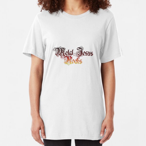 Metal Jesus Rocks - Fancy Lettering Slim Fit T-Shirt