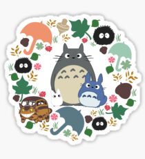 My Neighbor Totoro Wreath - Anime, Catbus, Soot Sprite, Blue Totoro, White Totoro, Mustard, Ochre, Umbrella, Manga, Hayao Miyazaki, Studio Ghibl Sticker