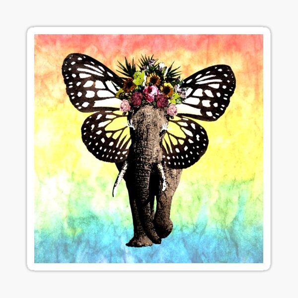 Fancy Elephant_rainbow background Sticker
