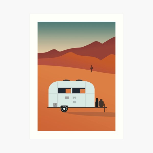 Camper in the Desert at Sunset Art Print
