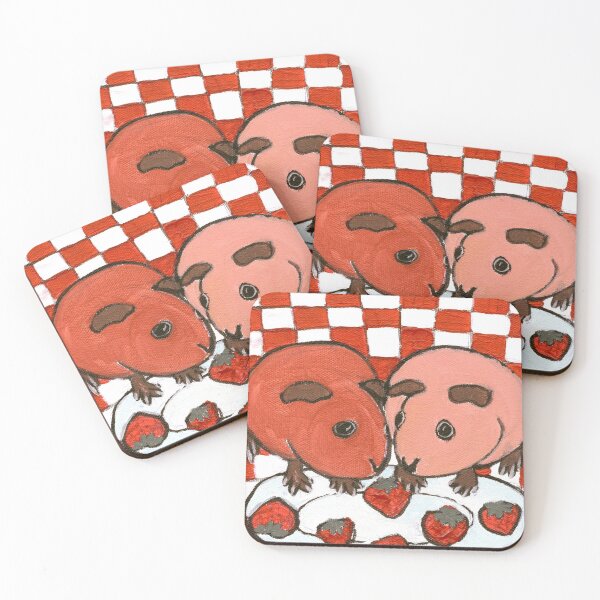 Aperçu de l'œuvre Cochon d'Inde : L'amour à la première bouchée ~ Fraise pique-nique Cavy ~ GRANDE CONCEPTION GRAPHIQUE ~ Pop Art ~ Peinture originale ~ LilyKoArt créée et vendue par Spinning Plates 360.