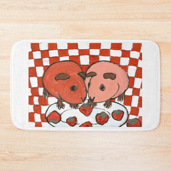 Aperçu de l'œuvre Cochon d'Inde : L'amour à la première bouchée ~ Fraise pique-nique Cavy ~ Pop Art ~ Peinture originale ~ LilyKoArt créée et vendue par Spinning Plates 360.
