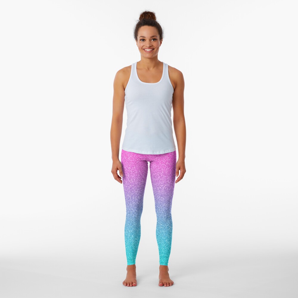 Iridescent Rainbow Glitter Gradient Stock Printed Yoga Leggings