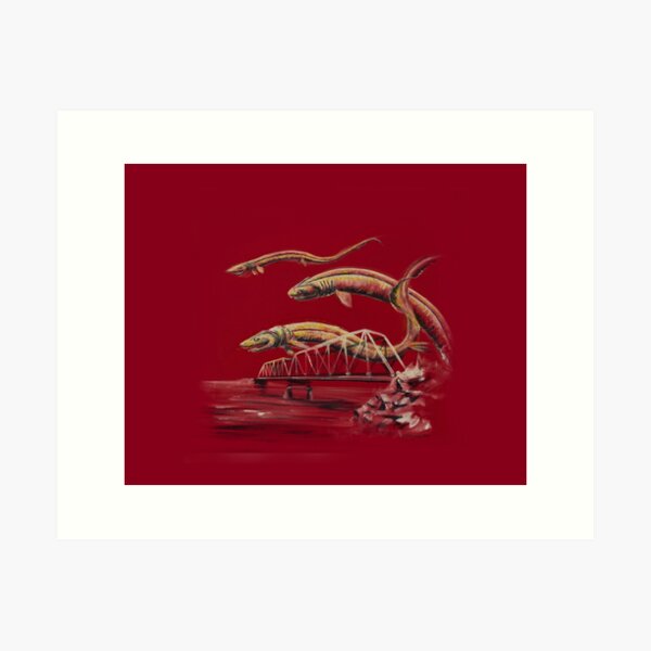 Item preview, frilled sharks over the train bridge designed and sold by Elisa Shigehiro.