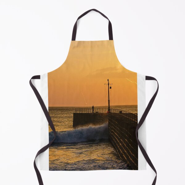Item preview, Cornwall Harbour ,Storm Porthleven Cornwall  sunset, with orange sky and lightning designed and sold by kathleenjean.