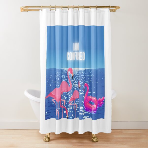Flamingoes confused t-shirt dress Shower Curtain
