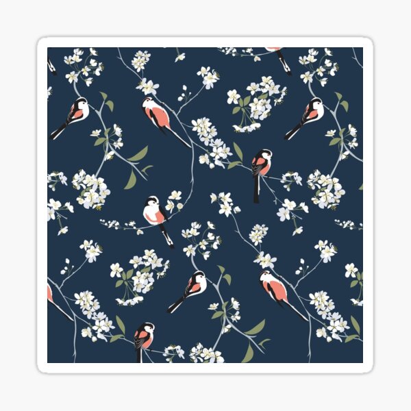 Item preview, Navy and White Cherry Blossom with Bird designed and sold by Danielle555.