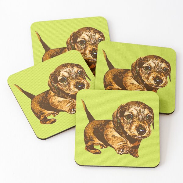 Item preview, "The Prancing Puppy" in Lime - Dachshund Puppy Doxie Dog Hearts Neon Green Chartruese Wire Wirehair Cute designed and sold by CanisPicta.