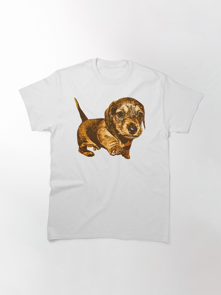 Thumbnail 2 of 7, Classic T-Shirt, "The Prancing Puppy" in Lime - Dachshund Puppy Doxie Dog Hearts Neon Green Chartruese Wire Wirehair Cute designed and sold by CanisPicta.