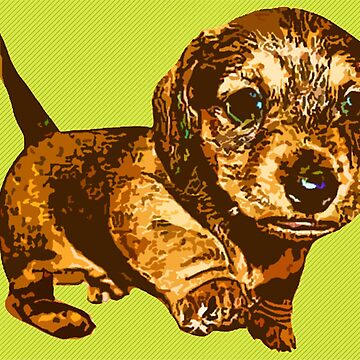 Artwork thumbnail, "The Prancing Puppy" in Lime - Dachshund Puppy Doxie Dog Hearts Neon Green Chartruese Wire Wirehair Cute by CanisPicta