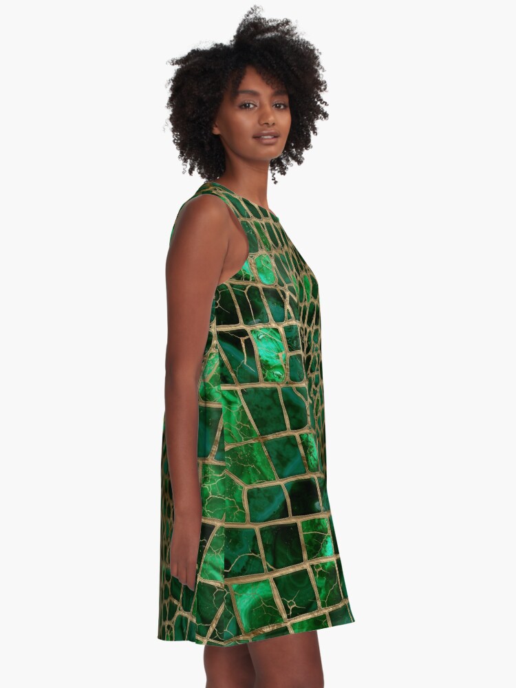 Alternate view of Faux Crocodile texture Malachite and gold A-Line Dress