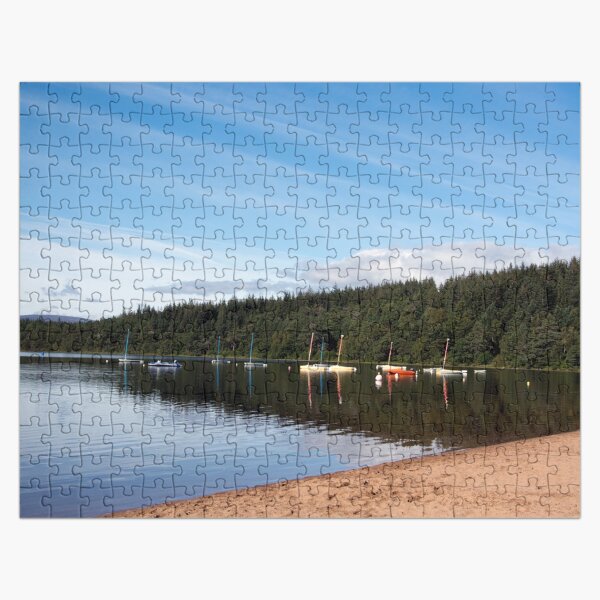 Moored boats on peaceful loch Jigsaw Puzzle